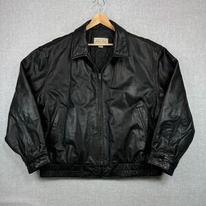 Vintage Y2K St John's Bay Leather Bomber Jacket Men's XXL Black Quilted Classic